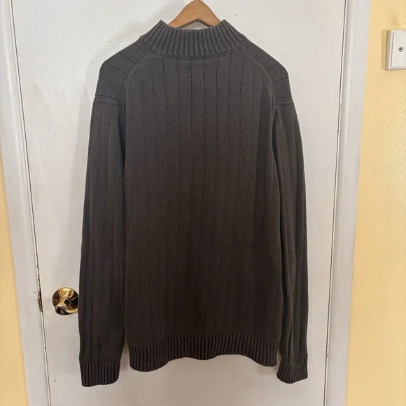 G H Bass Co Sweater Men's XL Long Sleeve 1/4 Zip Green Pullover Ribbed - Picture 5 of 10